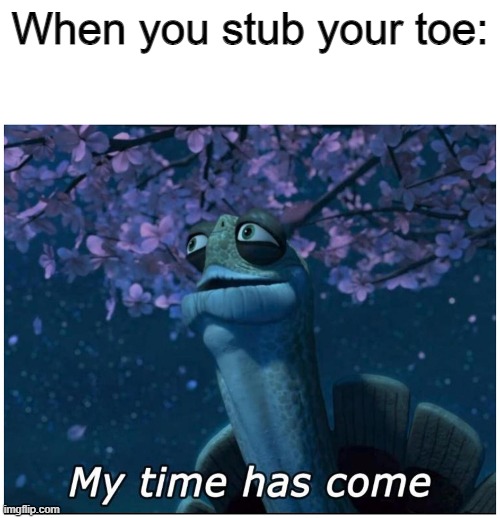 Same as when you step on a lego | When you stub your toe: | image tagged in my time has come,memes,funny,pain | made w/ Imgflip meme maker