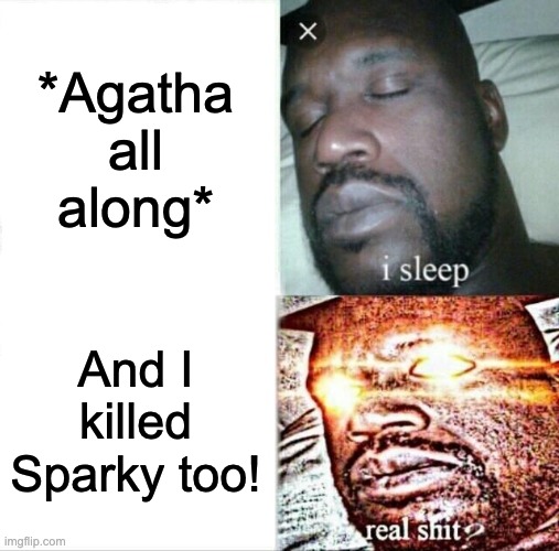 Sleeping Shaq Meme | *Agatha all along*; And I killed Sparky too! | image tagged in memes,sleeping shaq | made w/ Imgflip meme maker