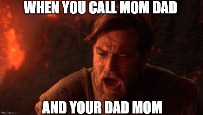 You Were The Chosen One (Star Wars) Meme | WHEN YOU CALL MOM DAD; AND YOUR DAD MOM | image tagged in memes,you were the chosen one star wars | made w/ Imgflip meme maker