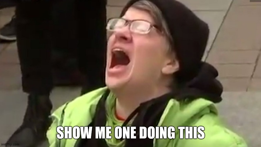 Screaming Liberal  | SHOW ME ONE DOING THIS | image tagged in screaming liberal | made w/ Imgflip meme maker