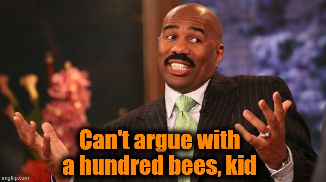 Steve Harvey Meme | Can't argue with a hundred bees, kid | image tagged in memes,steve harvey | made w/ Imgflip meme maker