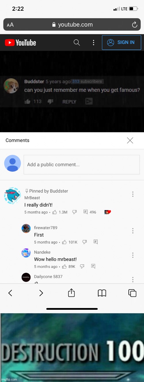 Oof | image tagged in destruction 100 | made w/ Imgflip meme maker
