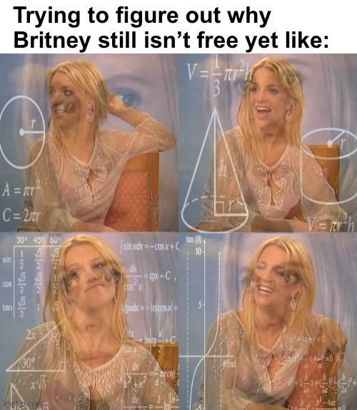 Calculating Britney Spears | Trying to figure out why Britney still isn’t free yet like: | image tagged in calculating britney spears | made w/ Imgflip meme maker