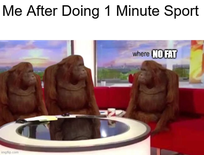 Where no Fat | Me After Doing 1 Minute Sport; NO FAT | image tagged in where banana | made w/ Imgflip meme maker