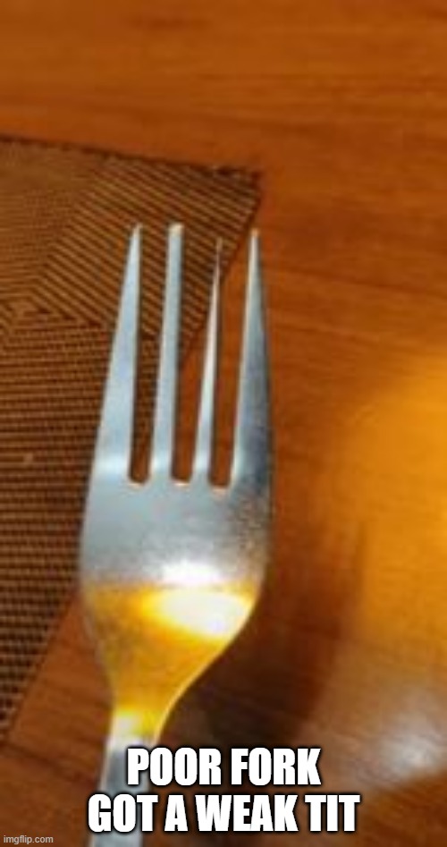 Careful, That Might Break | POOR FORK GOT A WEAK TIT | image tagged in you had one job | made w/ Imgflip meme maker