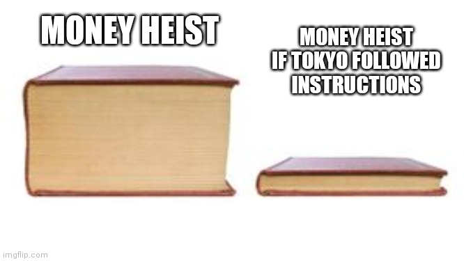 She is the reason Money heist has 5 seasons | MONEY HEIST IF TOKYO FOLLOWED INSTRUCTIONS; MONEY HEIST | image tagged in two books | made w/ Imgflip meme maker