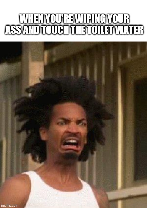 Disgusted Face | WHEN YOU'RE WIPING YOUR ASS AND TOUCH THE TOILET WATER | image tagged in disgusted face | made w/ Imgflip meme maker