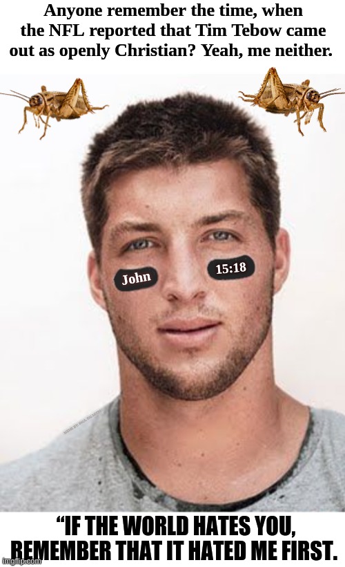 NFLGBTQ | Anyone remember the time, when the NFL reported that Tim Tebow came out as openly Christian? Yeah, me neither. MEME BY: PAUL PALMIERI | image tagged in tim tebow,nfl,lgbtq,nfl memes,gay pride,god | made w/ Imgflip meme maker