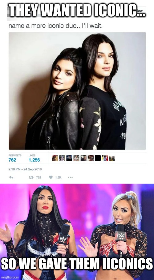 I mean they wanted iconic, right? | THEY WANTED ICONIC... SO WE GAVE THEM IICONICS | image tagged in memes,fun,wwe,name a more iconic duo | made w/ Imgflip meme maker