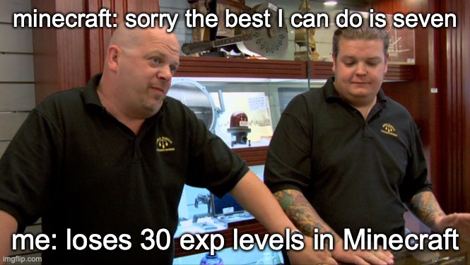 Minecraft logic | minecraft: sorry the best I can do is seven; me: loses 30 exp levels in Minecraft | image tagged in pawn stars best i can do | made w/ Imgflip meme maker