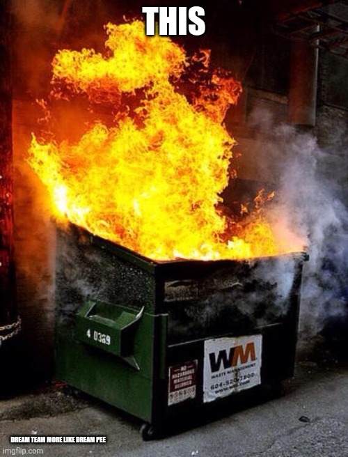 Dumpster Fire | THIS DREAM TEAM MORE LIKE DREAM PEE | image tagged in dumpster fire | made w/ Imgflip meme maker