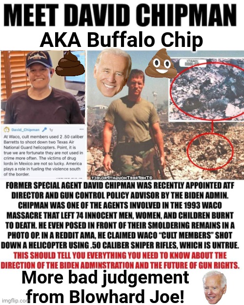 Buffalo Chip Chipman | AKA Buffalo Chip; More bad judgement from Blowhard Joe! | image tagged in blank white template | made w/ Imgflip meme maker