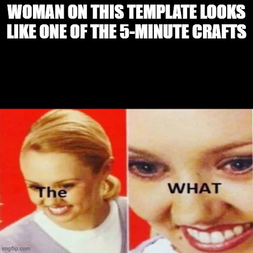 The What | WOMAN ON THIS TEMPLATE LOOKS LIKE ONE OF THE 5-MINUTE CRAFTS | image tagged in the what | made w/ Imgflip meme maker