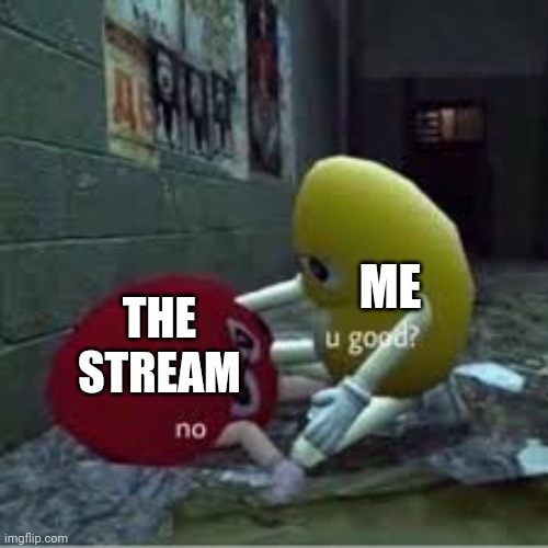 dead stream | ME; THE STREAM | image tagged in m and ms | made w/ Imgflip meme maker