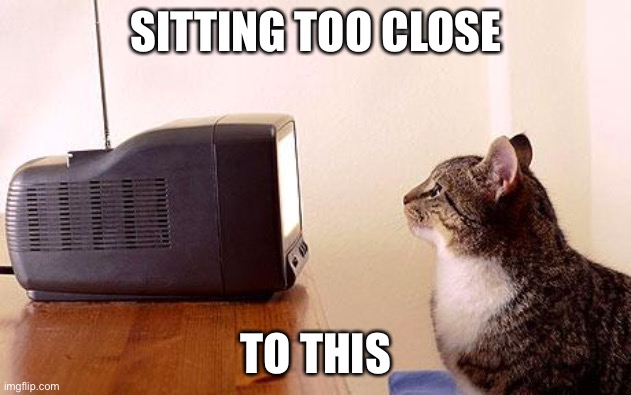 cat watching tv | SITTING TOO CLOSE; TO THIS | image tagged in cat watching tv | made w/ Imgflip meme maker