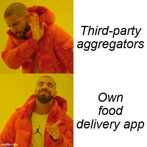 Restaurant Online Ordering System | Third-party aggregators; Own food delivery app | image tagged in memes,drake hotline bling | made w/ Imgflip meme maker