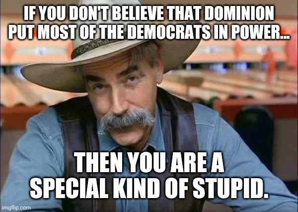 No doubt Dominion twisted elections for nearly every democrat in office. | IF YOU DON'T BELIEVE THAT DOMINION PUT MOST OF THE DEMOCRATS IN POWER... THEN YOU ARE A SPECIAL KIND OF STUPID. | image tagged in memes | made w/ Imgflip meme maker
