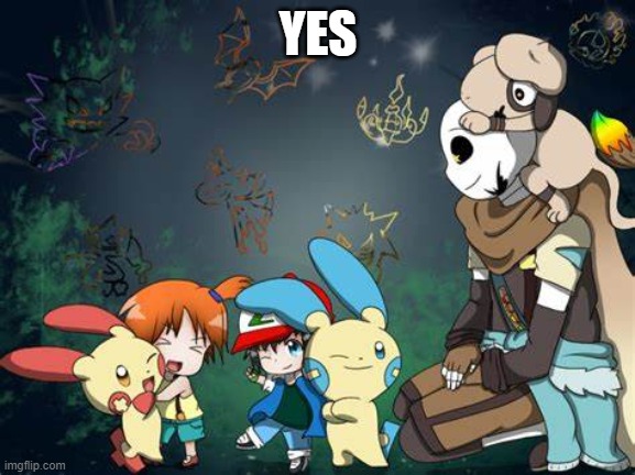 I like this crossover | YES | image tagged in undertale,crossover,pokemon,yes,ink sans | made w/ Imgflip meme maker