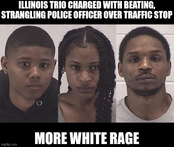 White Rage out of control | ILLINOIS TRIO CHARGED WITH BEATING, STRANGLING POLICE OFFICER OVER TRAFFIC STOP; MORE WHITE RAGE | image tagged in white rage | made w/ Imgflip meme maker