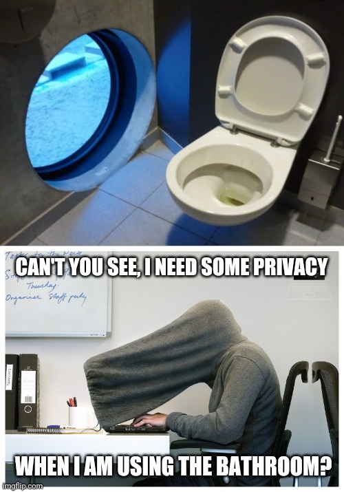 Toilet room design fail | CAN'T YOU SEE, I NEED SOME PRIVACY; WHEN I AM USING THE BATHROOM? | image tagged in privacy,toilet,bathroom,memes,meme,you had one job | made w/ Imgflip meme maker
