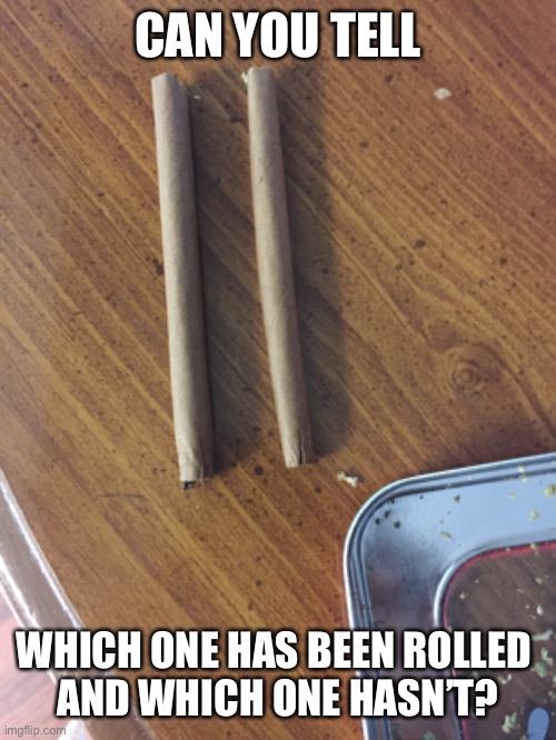 Rolling |  CAN YOU TELL; WHICH ONE HAS BEEN ROLLED 
AND WHICH ONE HASN’T? | image tagged in roll safe think about it | made w/ Imgflip meme maker