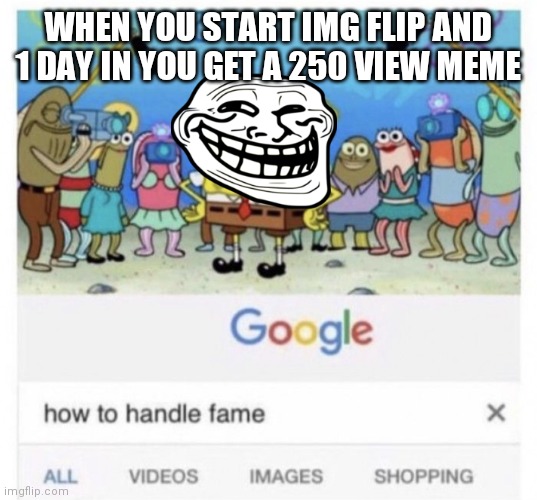How to handle fame | WHEN YOU START IMG FLIP AND 1 DAY IN YOU GET A 250 VIEW MEME | image tagged in how to handle fame | made w/ Imgflip meme maker