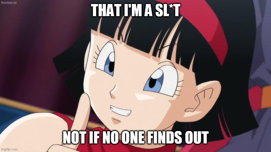 Videl | THAT I'M A SL*T; NOT IF NO ONE FINDS OUT | image tagged in videl | made w/ Imgflip meme maker