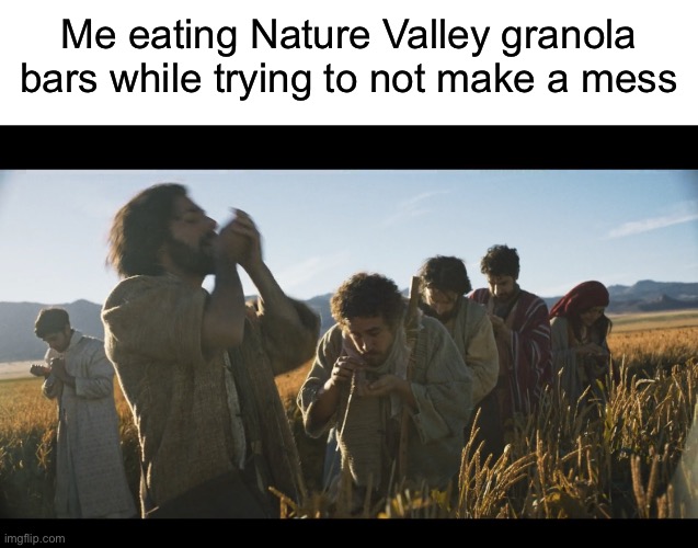 Me eating Nature Valley granola bars while trying to not make a mess | image tagged in blank white template,the chosen | made w/ Imgflip meme maker