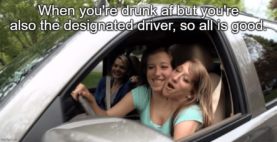 When you're drunk af but you're also the designated driver, so all is good. | image tagged in funny,dark humor | made w/ Imgflip meme maker