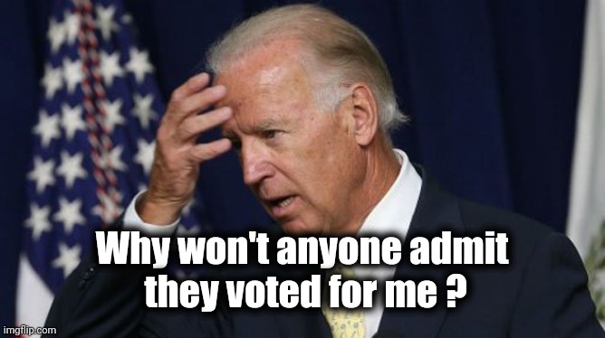 Joe Biden worries | Why won't anyone admit
 they voted for me ? | image tagged in joe biden worries | made w/ Imgflip meme maker