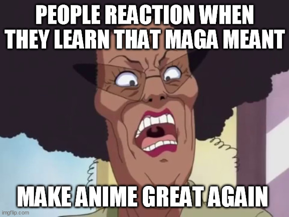 baachan | PEOPLE REACTION WHEN THEY LEARN THAT MAGA MEANT; MAKE ANIME GREAT AGAIN | image tagged in baachan | made w/ Imgflip meme maker