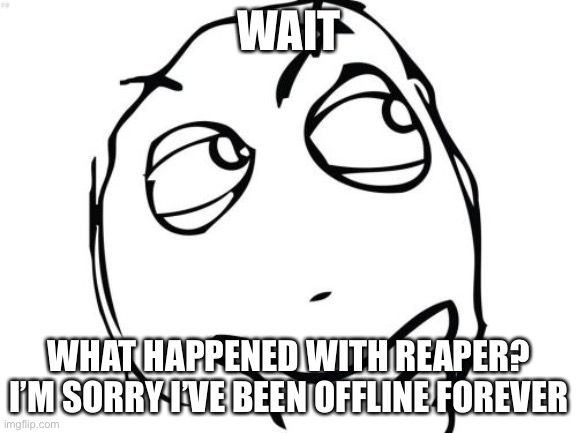 Question Rage Face | WAIT; WHAT HAPPENED WITH REAPER? I’M SORRY I’VE BEEN OFFLINE FOREVER | image tagged in memes,question rage face | made w/ Imgflip meme maker