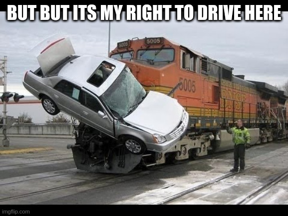 Some people | BUT BUT ITS MY RIGHT TO DRIVE HERE | image tagged in car crash | made w/ Imgflip meme maker