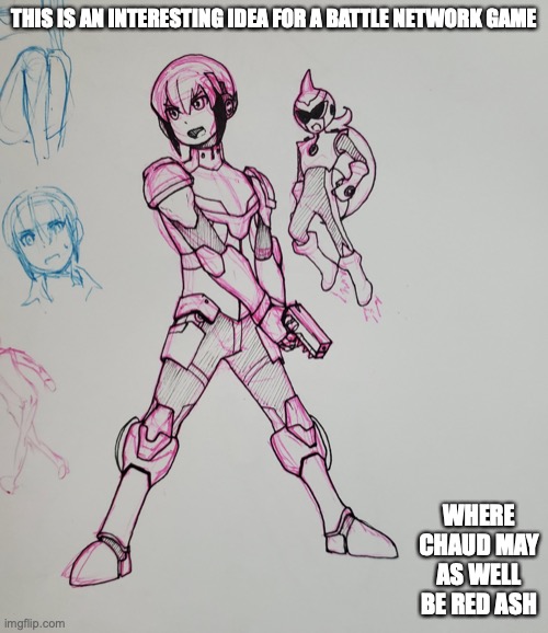 Chaud Doodle | THIS IS AN INTERESTING IDEA FOR A BATTLE NETWORK GAME; WHERE CHAUD MAY AS WELL BE RED ASH | image tagged in eugene chaud,megaman,megaman battle network,memes | made w/ Imgflip meme maker