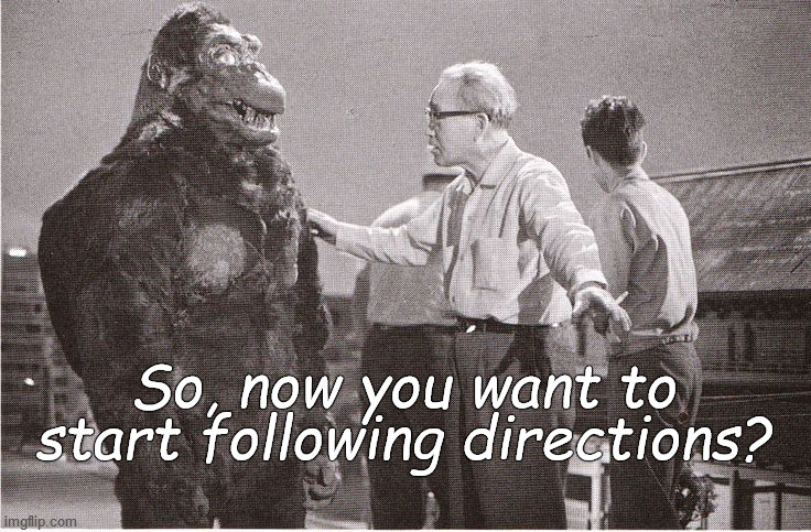Kong with Director | So, now you want to start following directions? | image tagged in kong with director | made w/ Imgflip meme maker