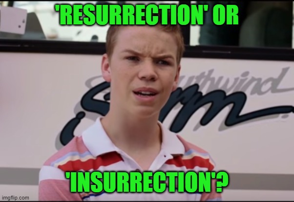 You Guys are Getting Paid | 'RESURRECTION' OR 'INSURRECTION'? | image tagged in you guys are getting paid | made w/ Imgflip meme maker
