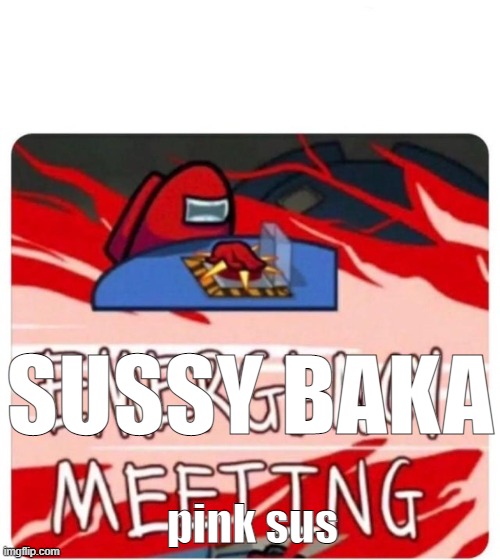 among us is sus | SUSSY BAKA; pink sus | image tagged in emergency meeting among us | made w/ Imgflip meme maker