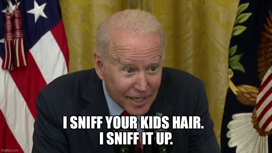 Creepy Joe | I SNIFF YOUR KIDS HAIR.  
I SNIFF IT UP. | image tagged in politics | made w/ Imgflip meme maker