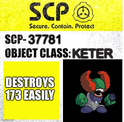 Scp:TIKY breach | KETER; 37781; DESTROYS 173 EASILY | image tagged in scp sign generator | made w/ Imgflip meme maker