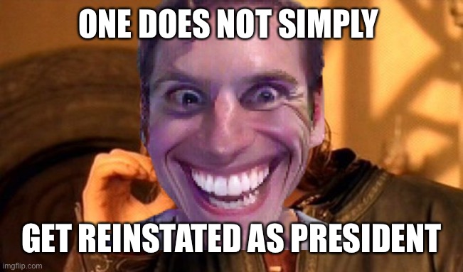 Trump you ain’t gonna get reinstated | ONE DOES NOT SIMPLY; GET REINSTATED AS PRESIDENT | image tagged in trump is a moron,politics,memes | made w/ Imgflip meme maker