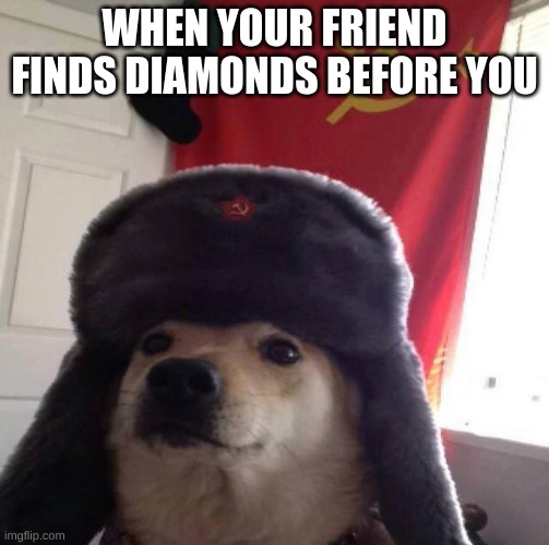 Russian Doge | WHEN YOUR FRIEND FINDS DIAMONDS BEFORE YOU | image tagged in russian doge | made w/ Imgflip meme maker