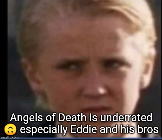 Which is why it's my favorite game/anime and manga and why they're my faves | Angels of Death is underrated 🙃 especially Eddie and his bros | image tagged in concerned/confused/dissaproving draco | made w/ Imgflip meme maker