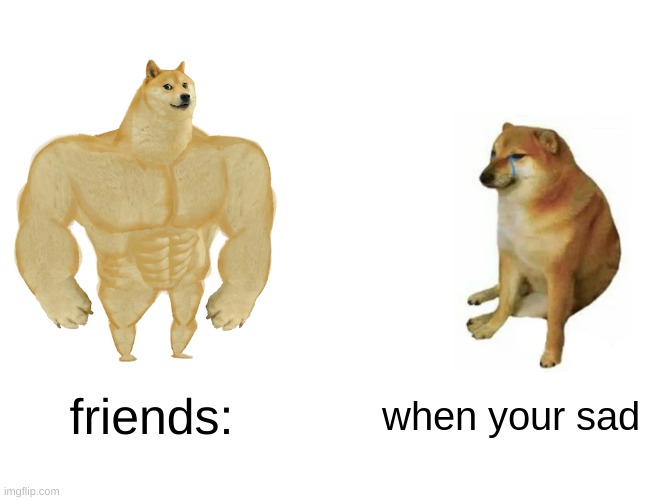 Buff Doge vs. Cheems Meme | friends:; when your sad | image tagged in memes,buff doge vs cheems | made w/ Imgflip meme maker