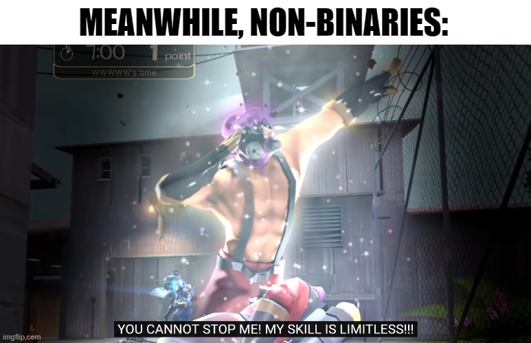 You cannot stop me! | MEANWHILE, NON-BINARIES: | image tagged in you cannot stop me | made w/ Imgflip meme maker