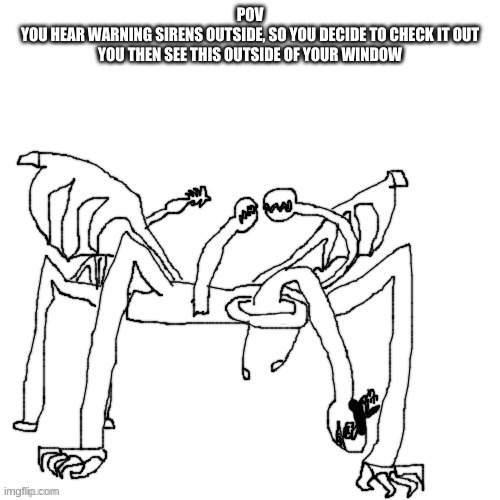 Carlos, Devourer of the Sinful | POV
YOU HEAR WARNING SIRENS OUTSIDE, SO YOU DECIDE TO CHECK IT OUT
YOU THEN SEE THIS OUTSIDE OF YOUR WINDOW | made w/ Imgflip meme maker