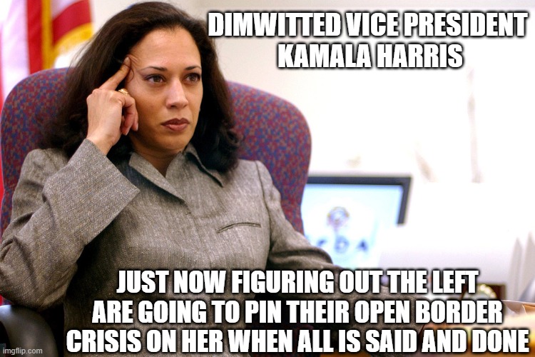 Kamala's Dilemma | DIMWITTED VICE PRESIDENT 
KAMALA HARRIS; JUST NOW FIGURING OUT THE LEFT ARE GOING TO PIN THEIR OPEN BORDER CRISIS ON HER WHEN ALL IS SAID AND DONE | image tagged in the kamala's plan,open borders,mexico,biden administration,dimwits,liberals | made w/ Imgflip meme maker