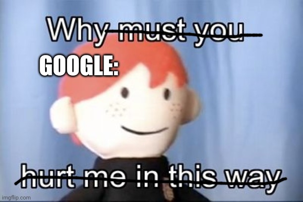 GOOGLE: | image tagged in why you must hurt me in this way | made w/ Imgflip meme maker