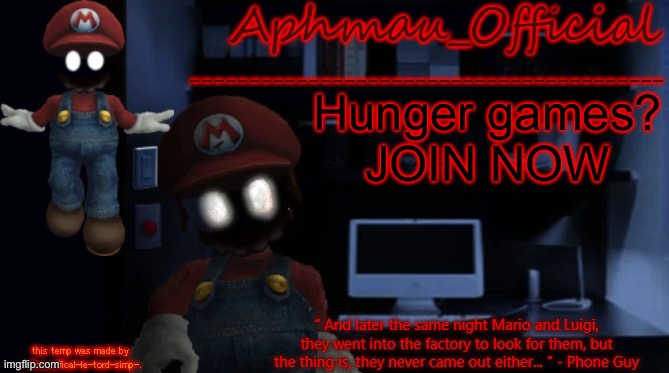 Aphmau_Official’s announcement template V4 | Hunger games?
JOIN NOW | image tagged in aphmau_official s announcement template v4 | made w/ Imgflip meme maker
