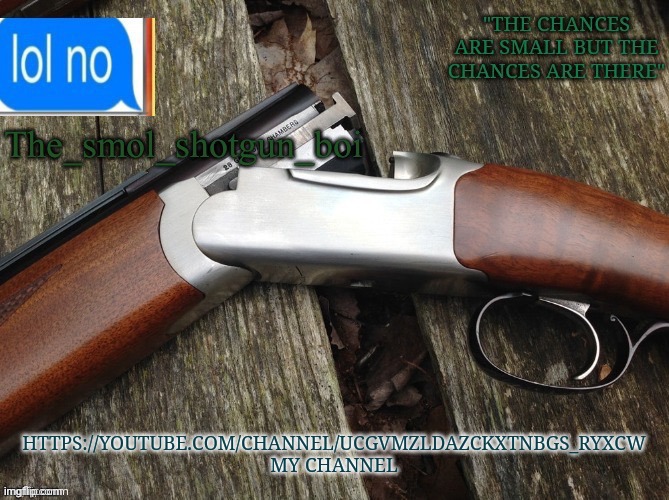 Smol shotgun boi temp | HTTPS://YOUTUBE.COM/CHANNEL/UCGVMZLDAZCKXTNBGS_RYXCW MY CHANNEL | image tagged in smol shotgun boi temp | made w/ Imgflip meme maker