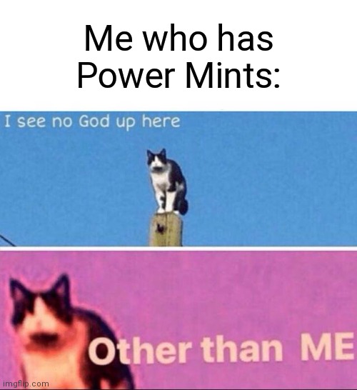 I see no god up here | Me who has Power Mints: | image tagged in i see no god up here | made w/ Imgflip meme maker